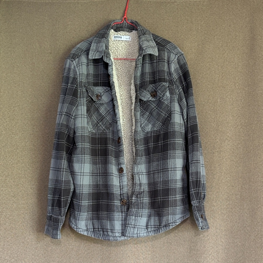 Sonoma Gray Plaid Button Down Shirt for Kids Size M